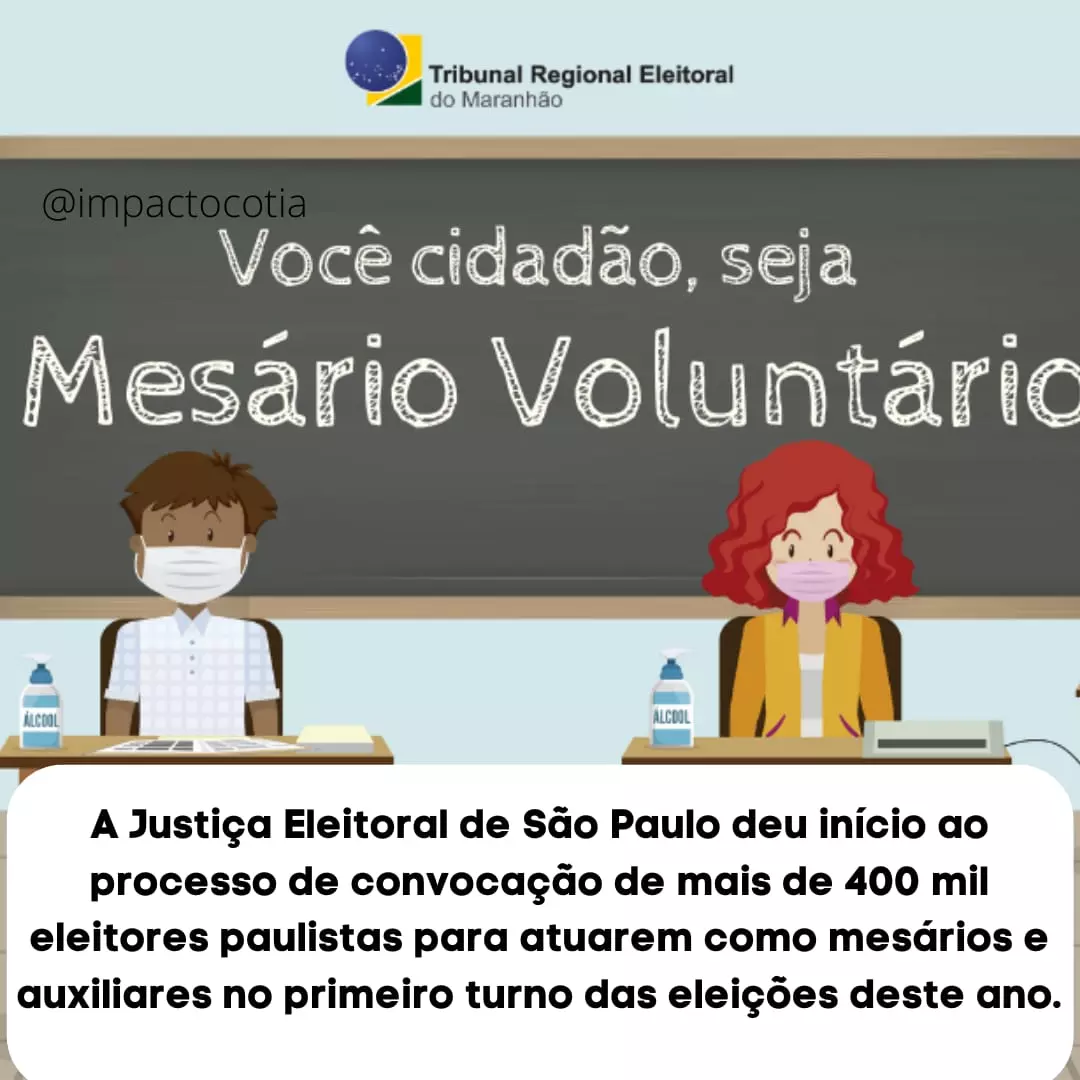 A Justiça Eleitoral de São Paulo deu início ao processo de convocação de mais de 400 mil eleitores paulistas para atuarem como mesários e auxiliares no primeiro turno das eleições deste ano.